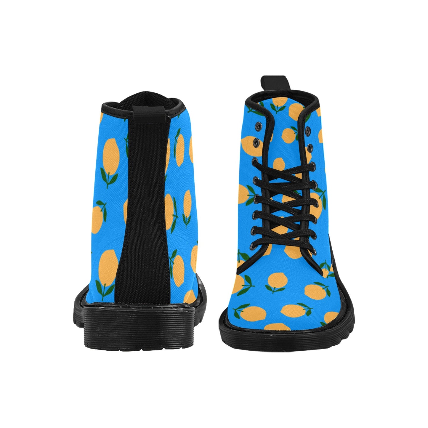 Yellow Fruit Blue Background Women's Lace Up Canvas Boots
