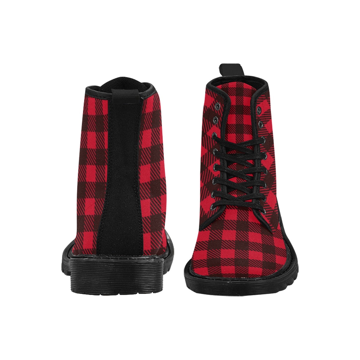 Red/Black Plaid Lumberjack Checkered Men's Lace Up Canvas Boots