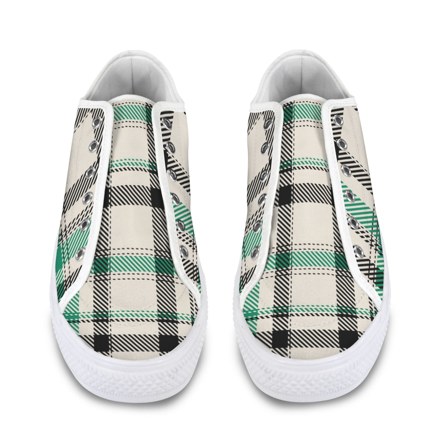 Green Plaid Low Top Women's Shoes