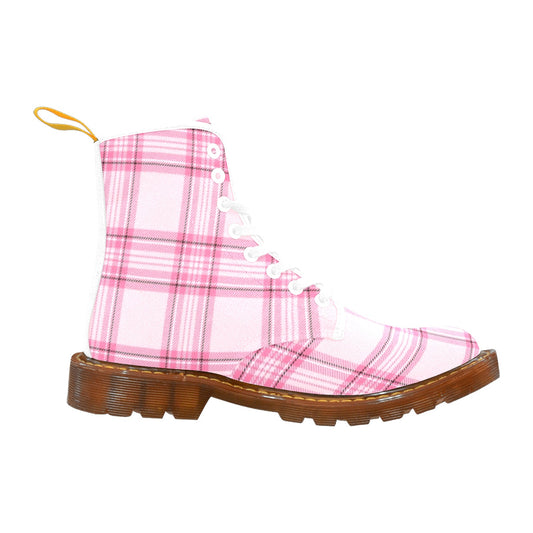 Pink Plaid Women's Lace Up Canvas Boots