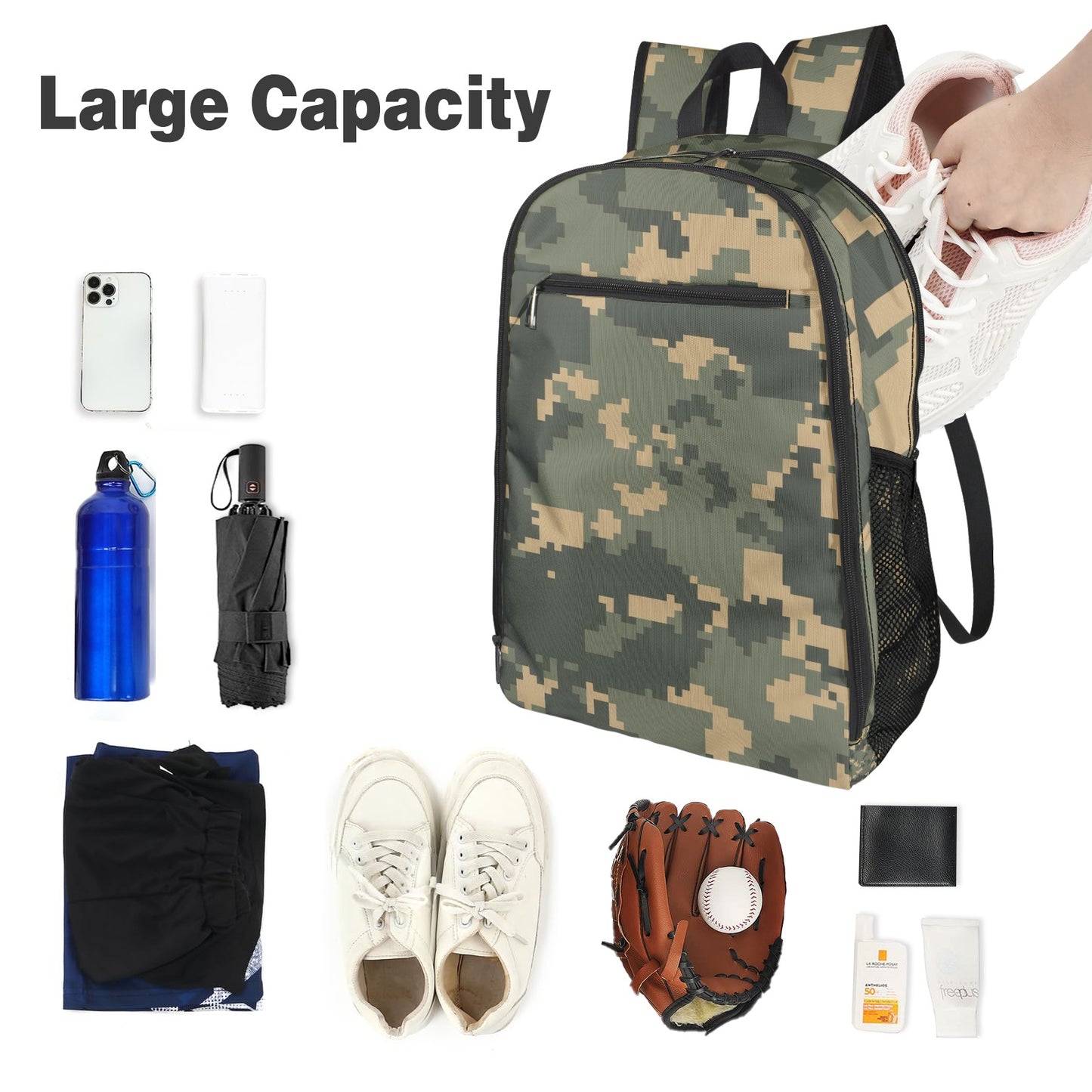 Green Digital Camo All Over Print Leisure Sports Backpack