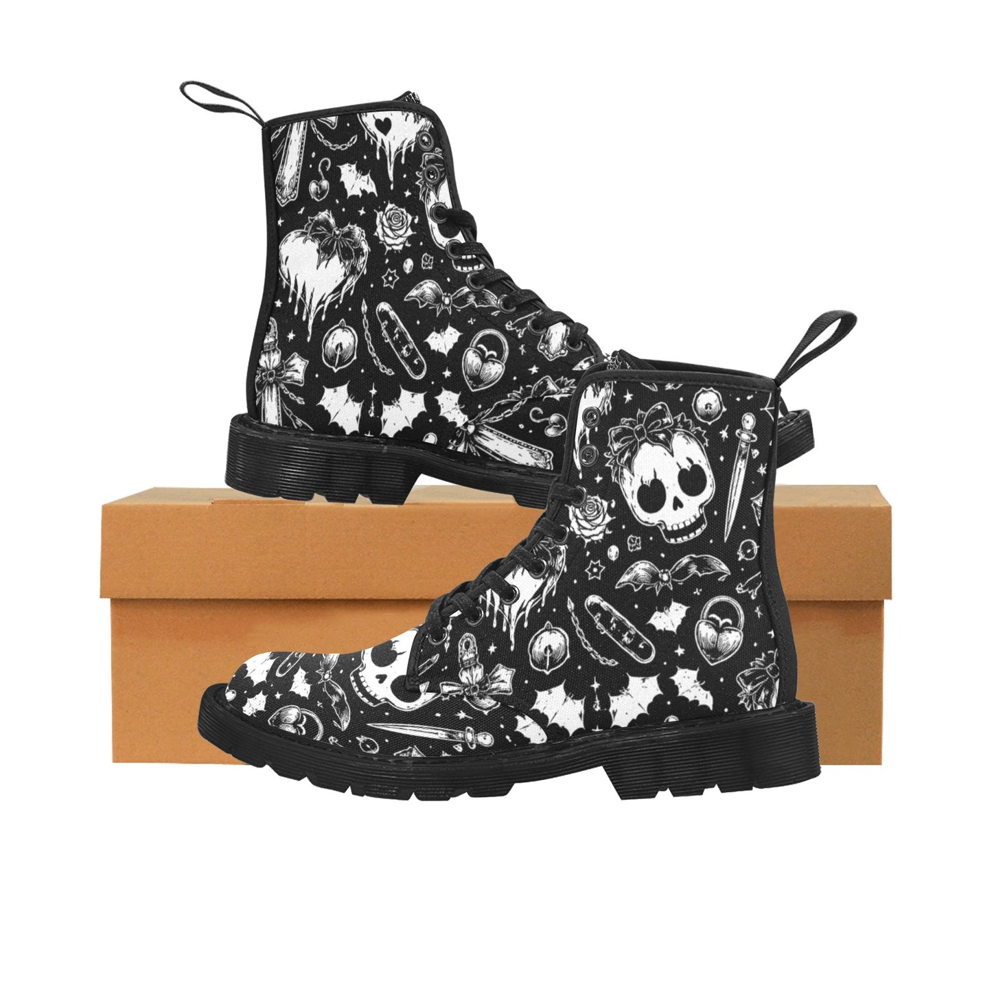 Goth Harajuku Pattern Women's Lace Up Canvas Boots