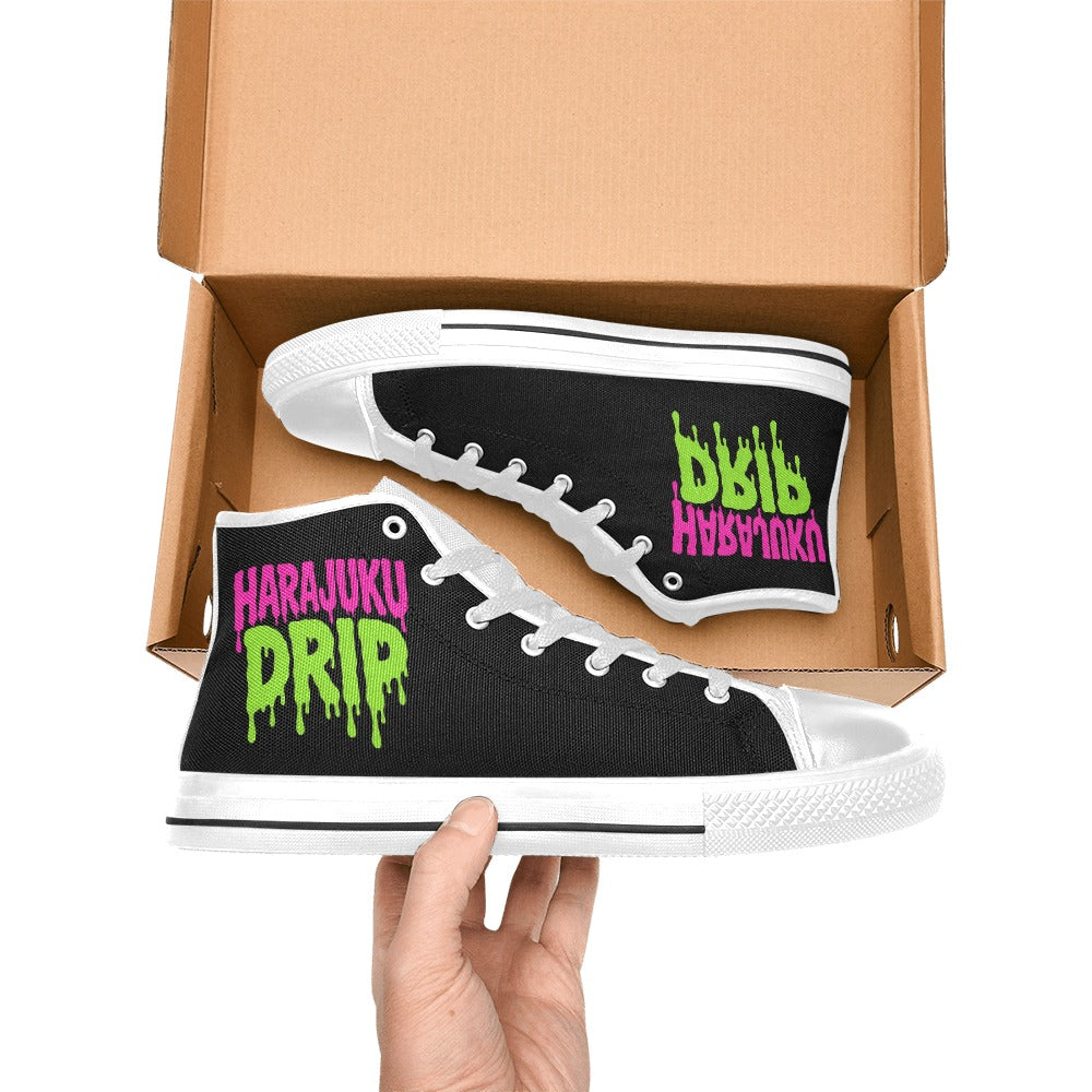 Harajuku Drip Neon Logo High Top Canvas Women's Shoes