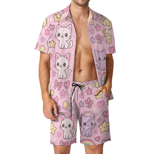 Harajuku Kawaii Cat Rainbow Leisure Beach Suit