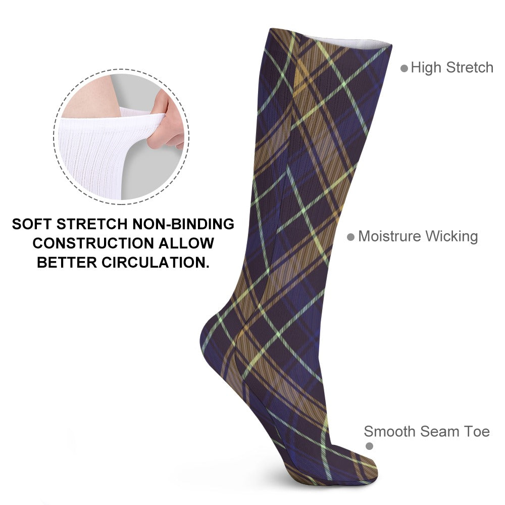 Navy Blue Plaid Breathable Socks