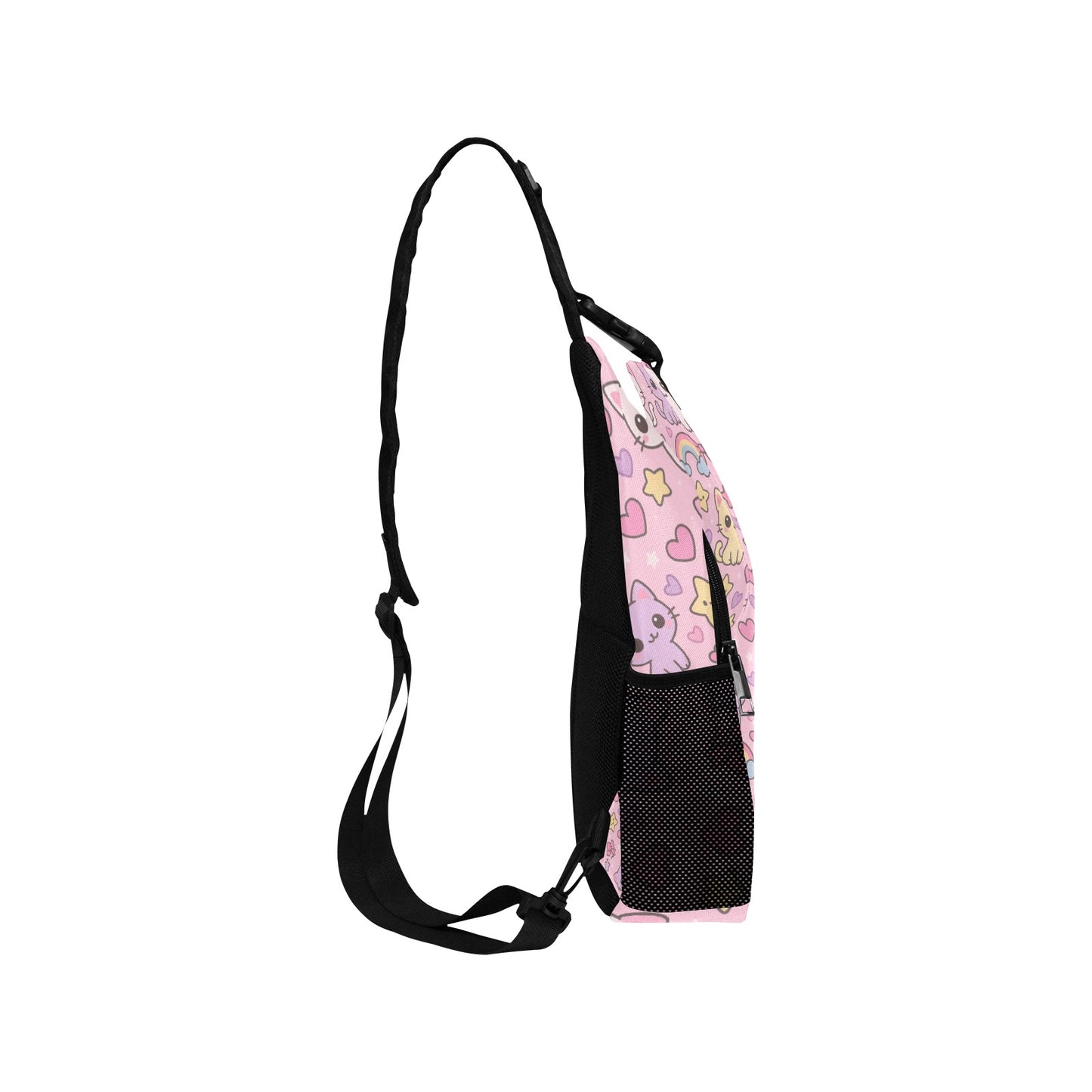 Cute Kawaii Pink Cat Rainbow Men's Casual Chest Bag