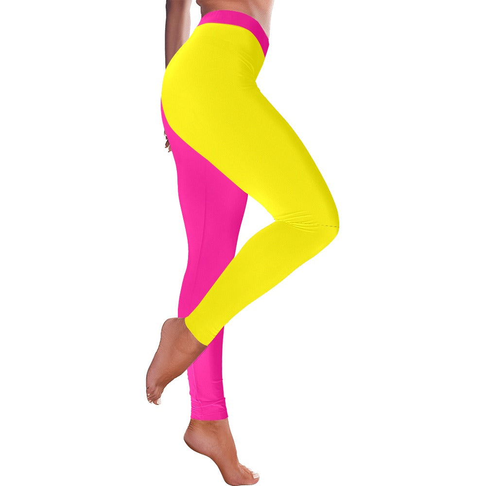 Pink and Yellow Two Tone Highlighter Women's All-Over Low Rise Leggings