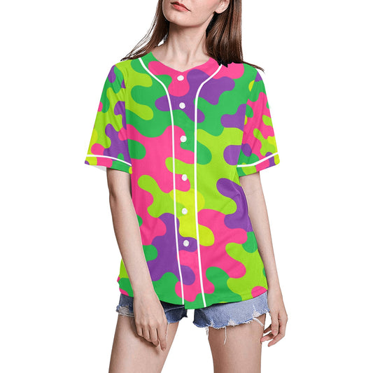 Neon Rainbow Camo Women's All Over Print Baseball Jersey