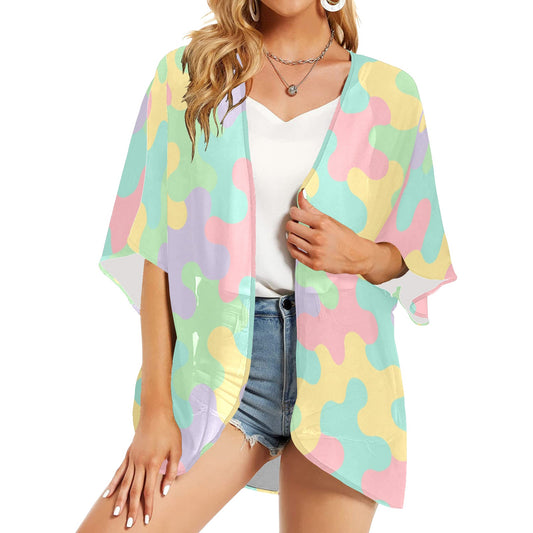 Harajuku Pastel Rainbow Camo Kimono Cover Up
