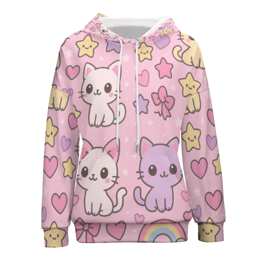 Harajuku Kawaii Cat Rainbow Dropped Sleeve Hoodie