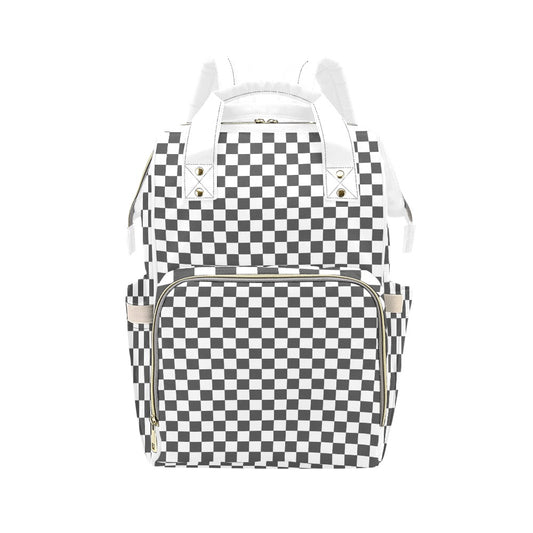 Gray White Checkerboard Multi-Function Backpack