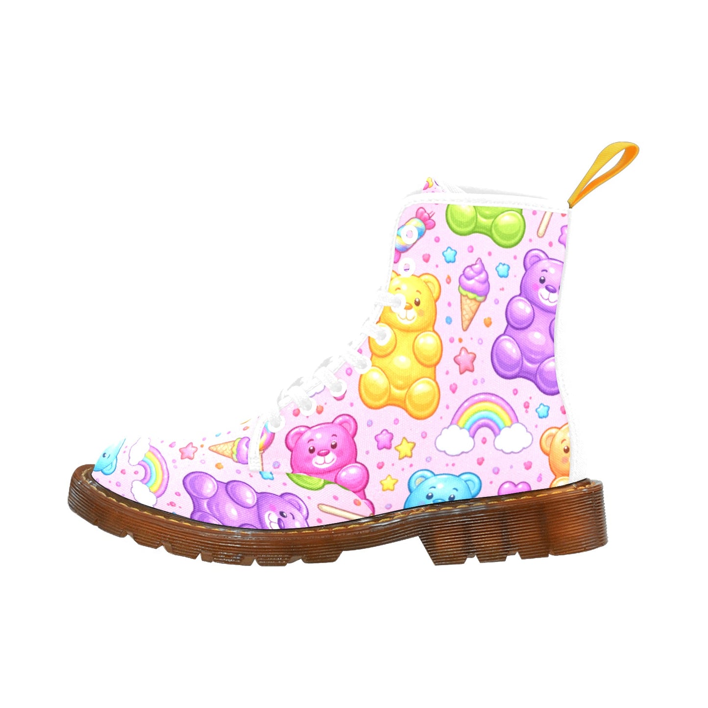 Gummy Bear and Rainbow Pattern Women's Lace Up Canvas Boots