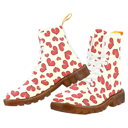 Broken Hearts Women's Lace Up Canvas Boots - Brown Sole
