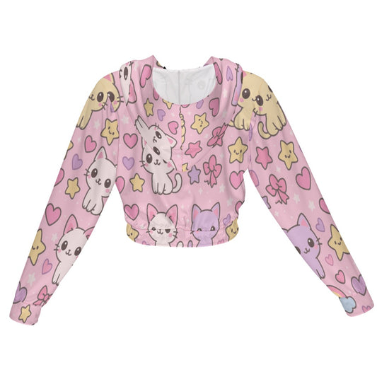 Harajuku Kawaii Cat Rainbow Cropped Jacket