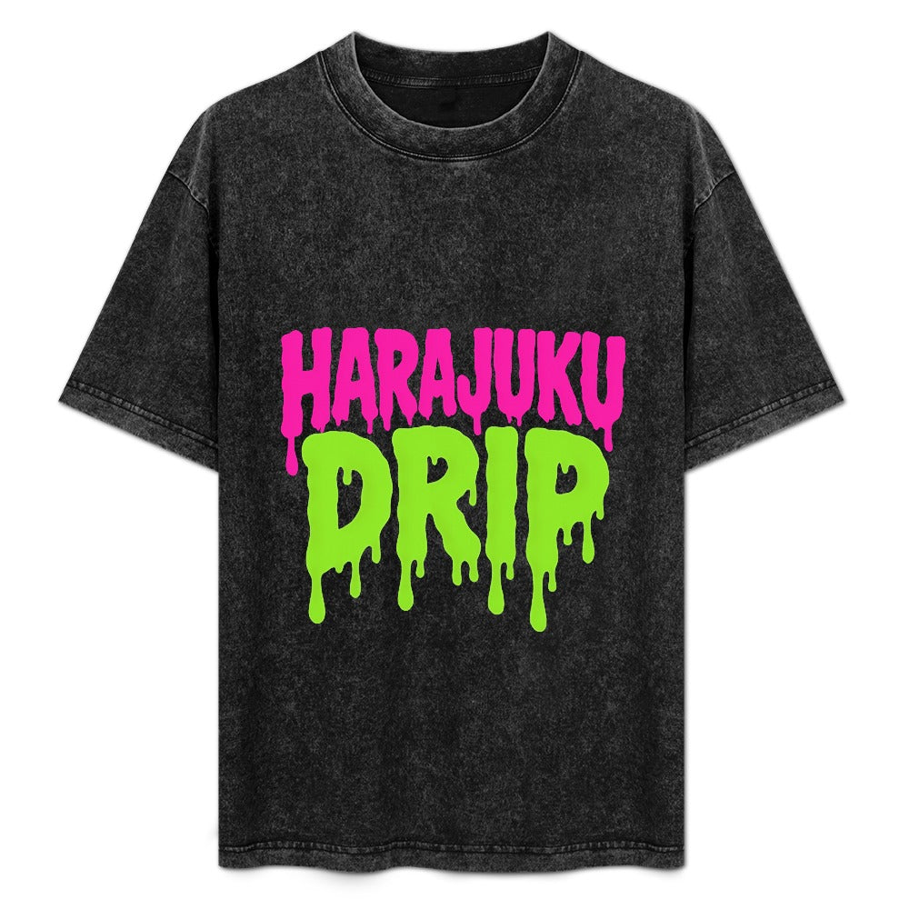 Harajuku Drip Vintage Wash Off Shoulder T-Shirt