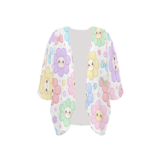 Pastel Harajuku Floral Pattern Women's Kimono Chiffon Cover Up