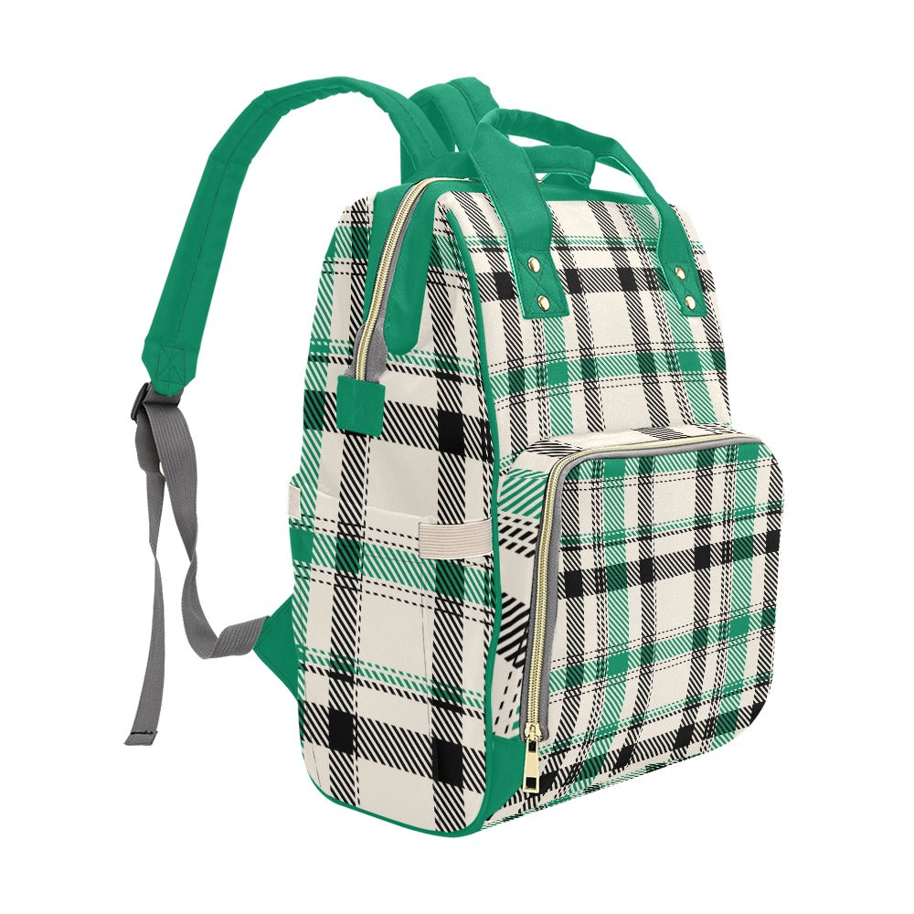 White Green Black Plaid Multi-Function Backpack