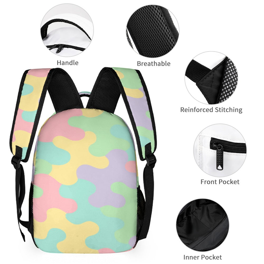Pastel Camo Three-Piece Backpack Bag Set