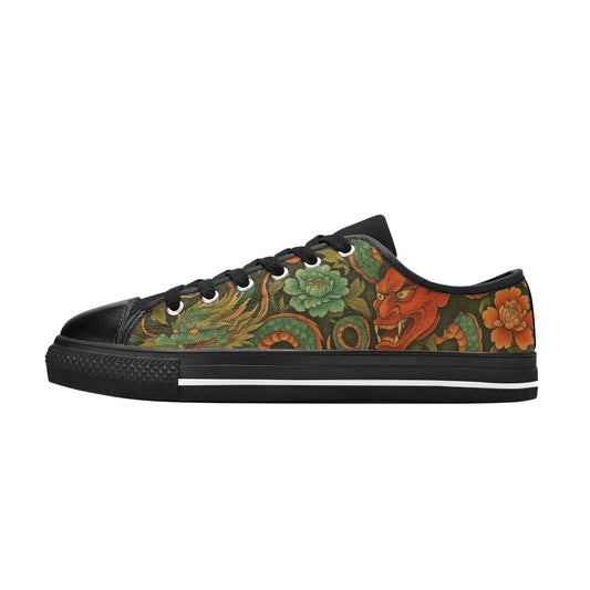 Red Dragon Devil Pattern Canvas Women's Shoes