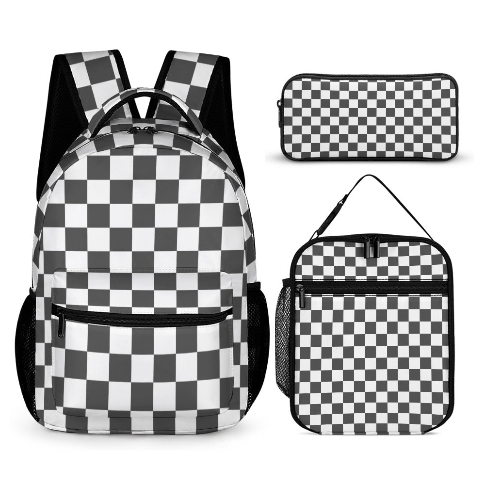 Black and White Three Piece Backpack Bag Set