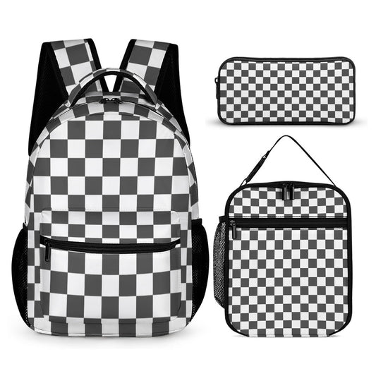 Black and White Three Piece Backpack Bag Set