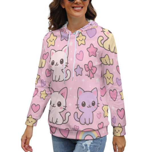Harajuku Kawaii Cat Rainbow Dropped Sleeve Hoodie