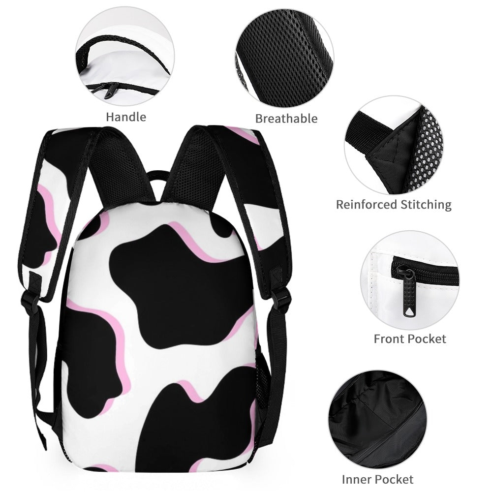 Cow and Pink Pattern Three-Piece Backpack Set Combination