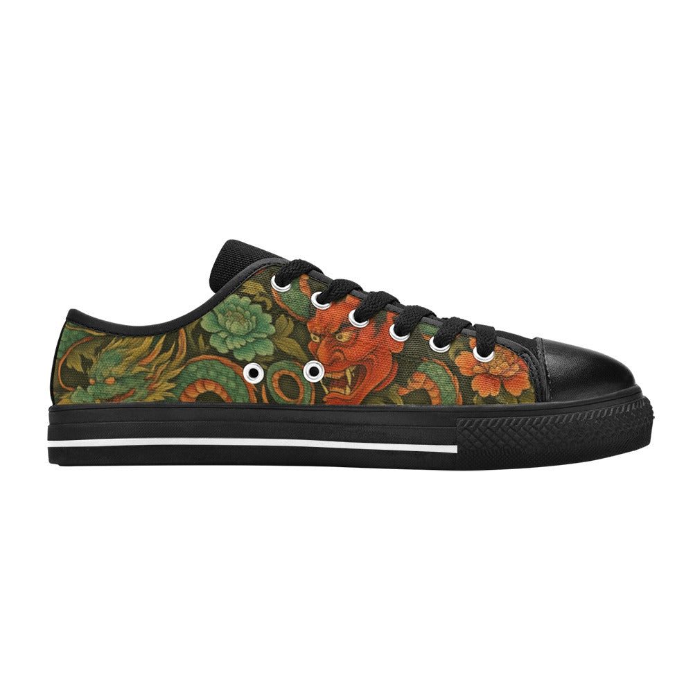 Red Dragon Devil Pattern Canvas Women's Shoes
