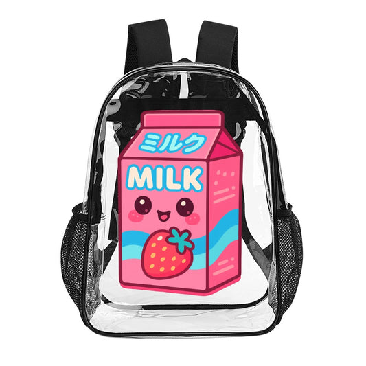 Kawaii Pink Strawberry Milk Transparent Backpack