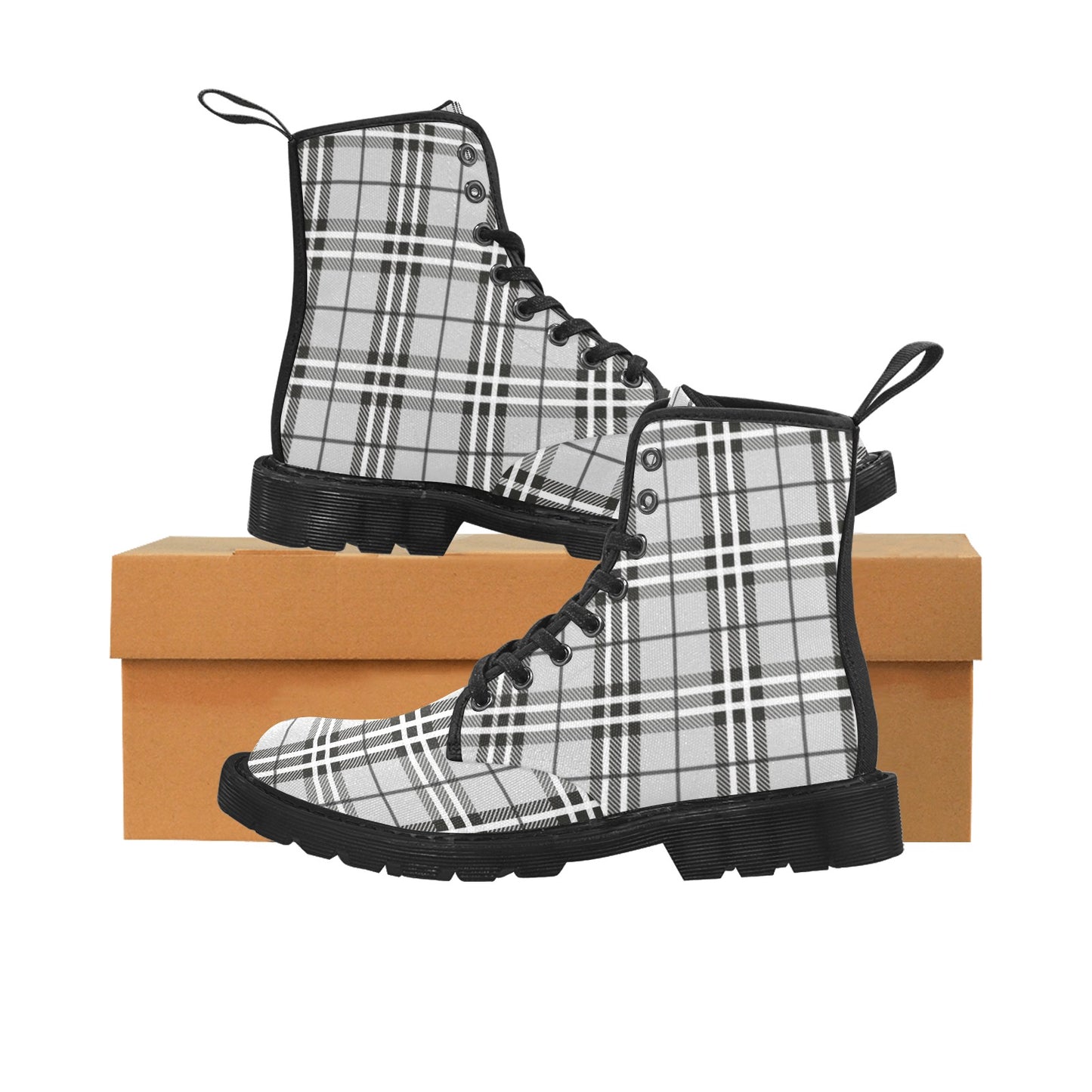 Gray Plaid Women's Lace Up Canvas Boots
