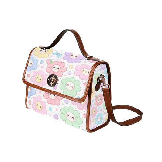 Pastel Harajuku Floral Pattern Waterproof Canvas Bag - Brown