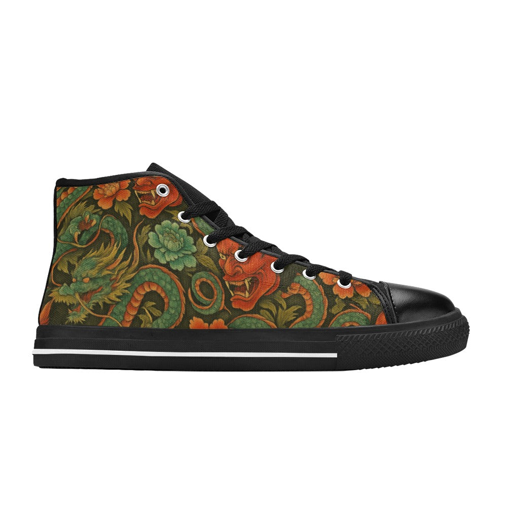 Red Dragon Devil Pattern High Top Canvas Women's Shoes