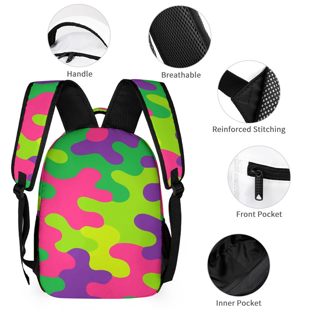 Neon Camo Three-Piece Backpack Bag Set Combination
