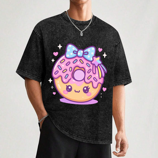 Kawaii Donut Hot Vintage Wash Off Shoulder T-Shirt