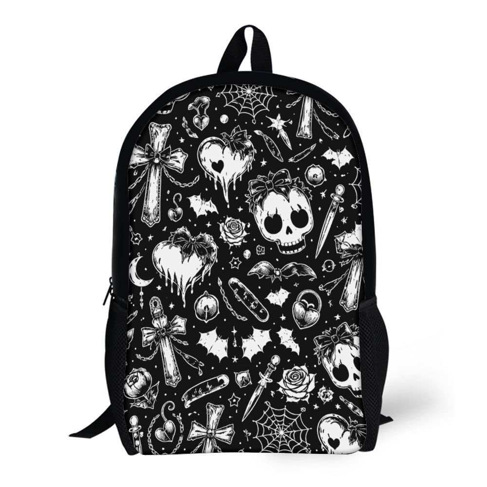 Skulls Goth Pattern 17 Inch Shoulder Backpack