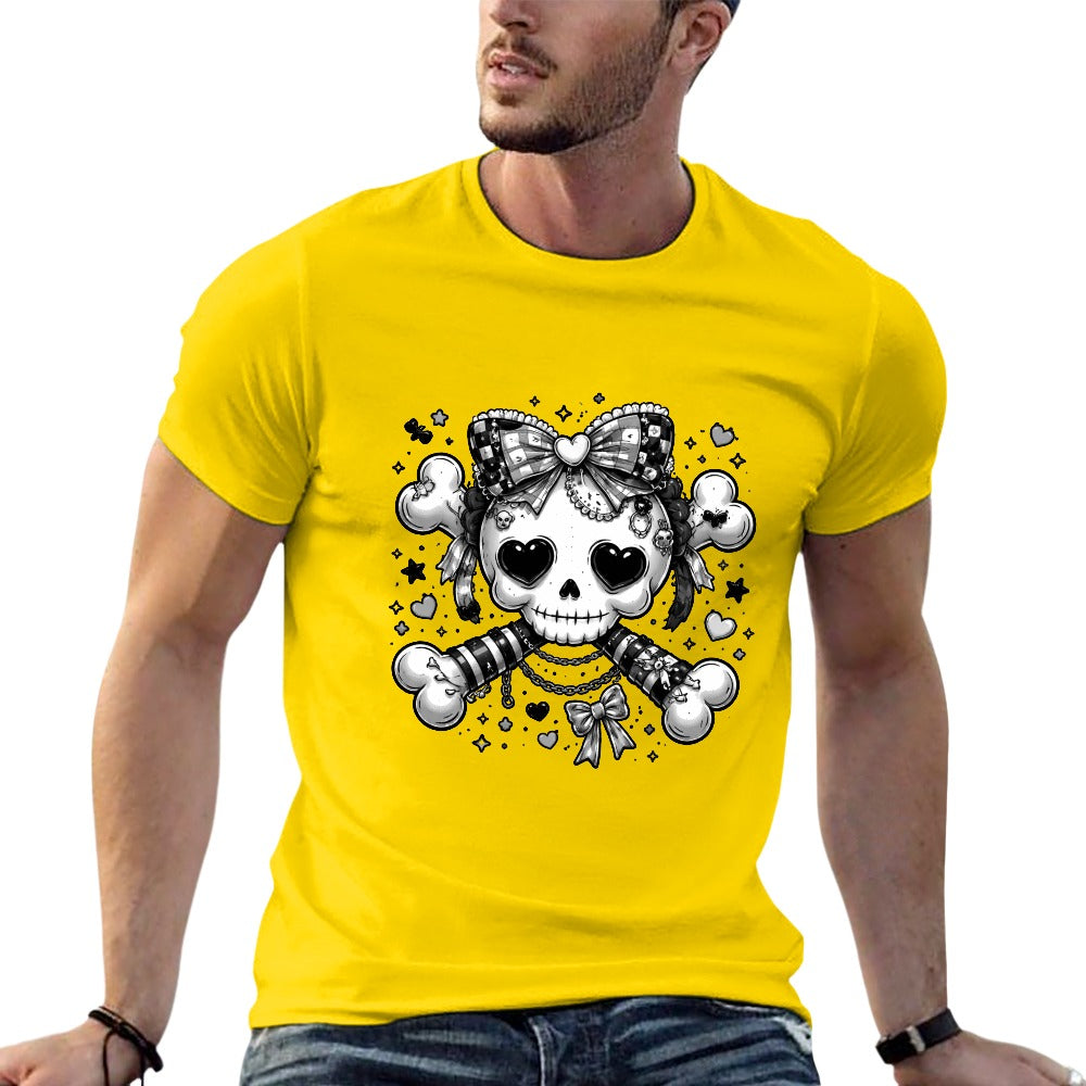 Harajuku Skull and Crossbones Men's Short Sleeve T-shirt - Yellow