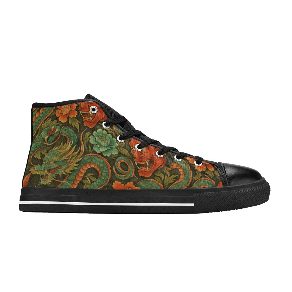 Red Dragon Devil Pattern High Top Canvas Men's Shoes