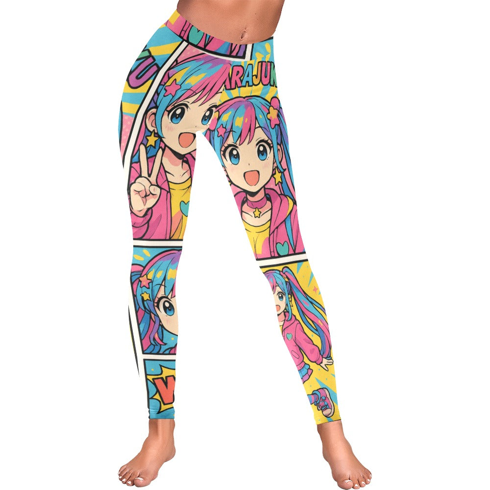 Harajuku Comic Book Girl Women's All-Over Low Rise Leggings