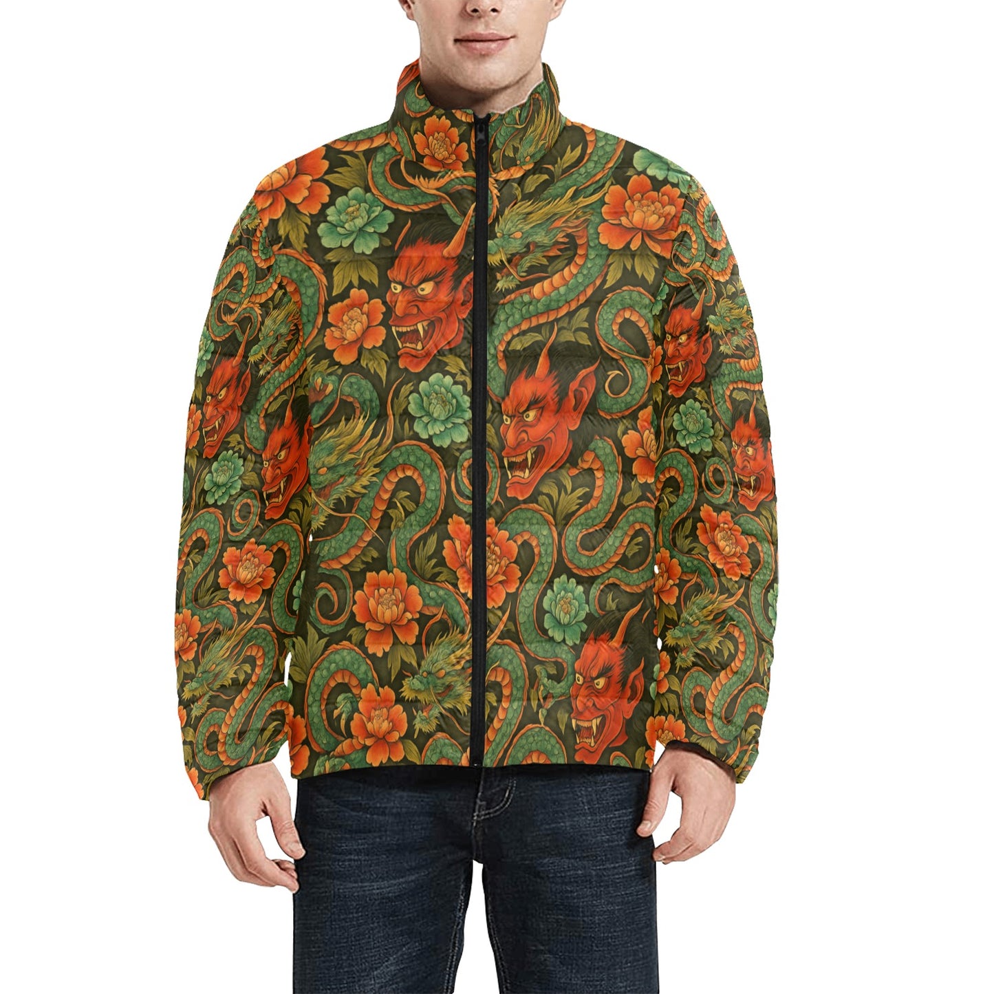 Red Dragon Devil Pattern Men's Lightweight Bomber Jacket