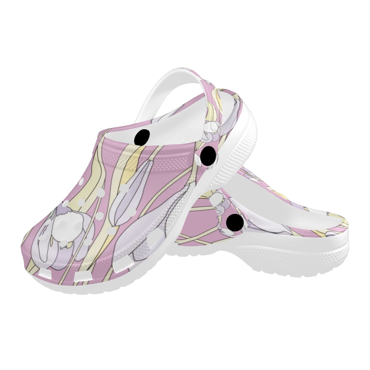 Pink Floral Pattern Print Adults Clogs