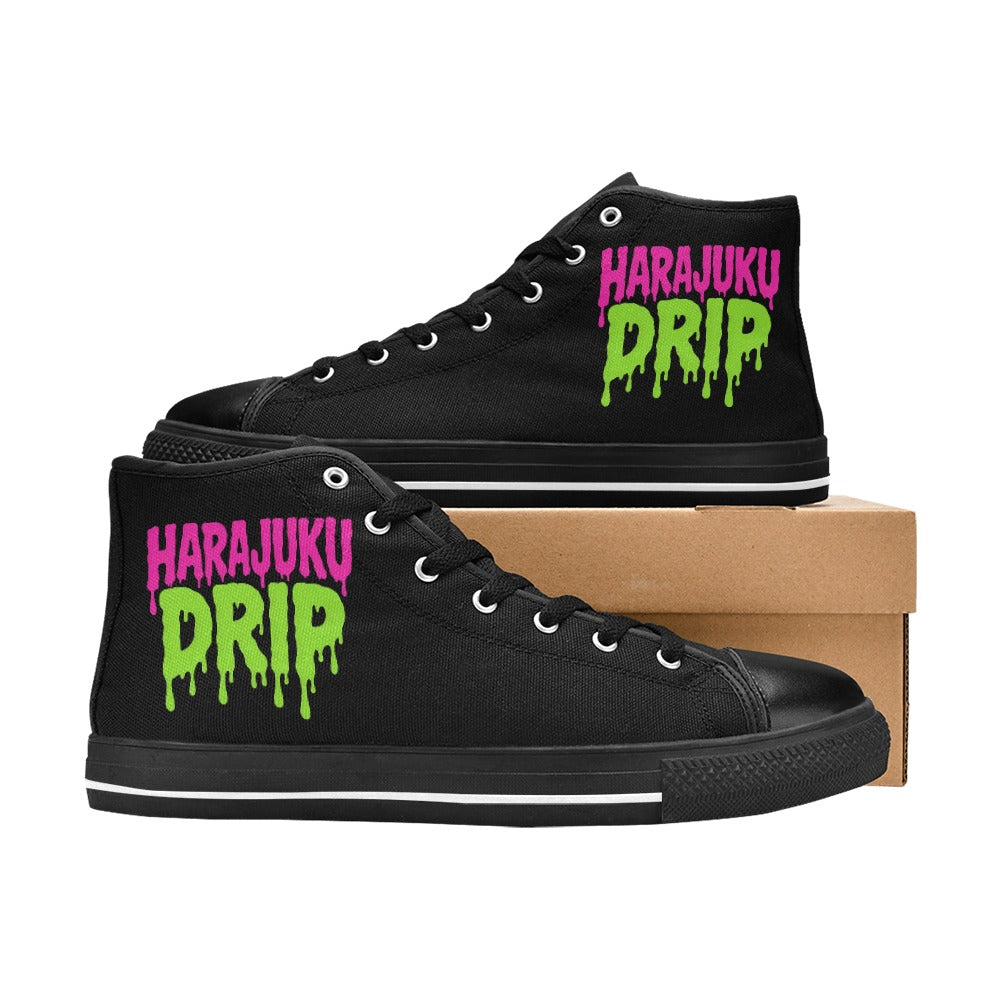 Harajuku Drip Neon Logo High Top Canvas Women's Shoes