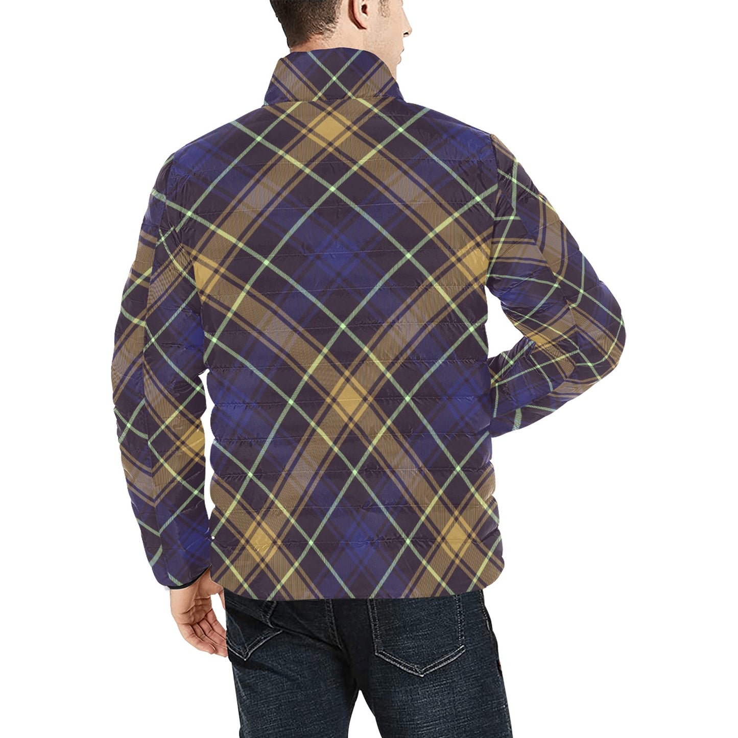 Dark Blue Plaid Men's Lightweight Bomber Jacket