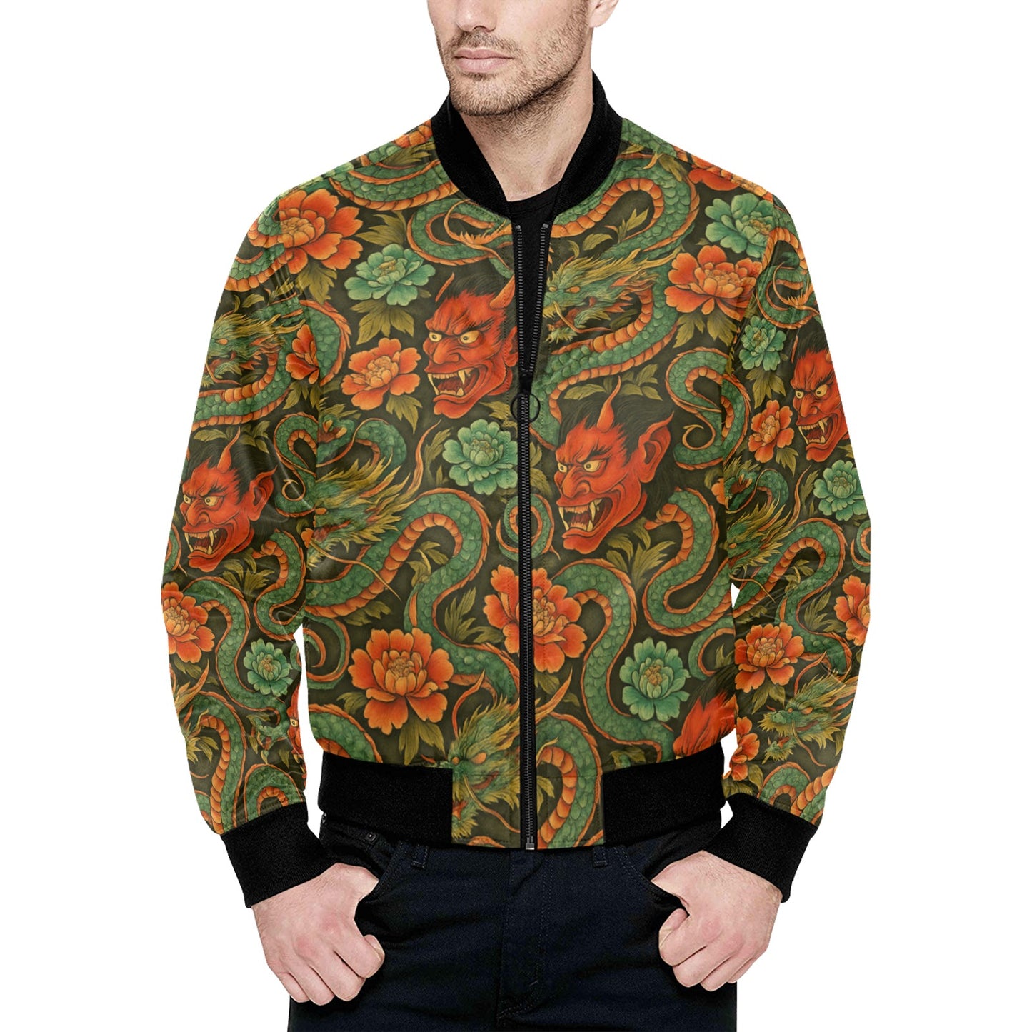 Red Dragon Devil Pattern Men's Bomber Jacket