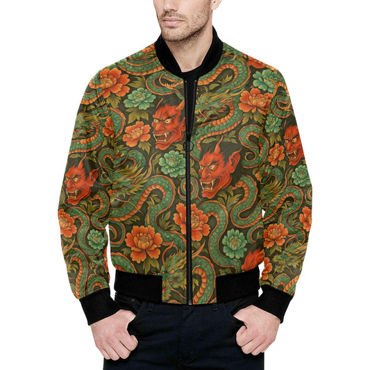 Red Dragon Devil Pattern Men's Bomber Jacket
