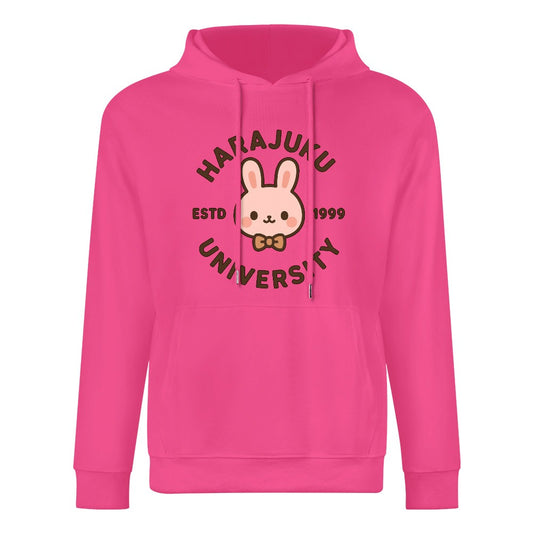 Harajuku University Pure Cotton Hoodie - Hot Pink