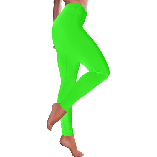 Lime Green Highlighter Women's All-Over Low Rise Leggings