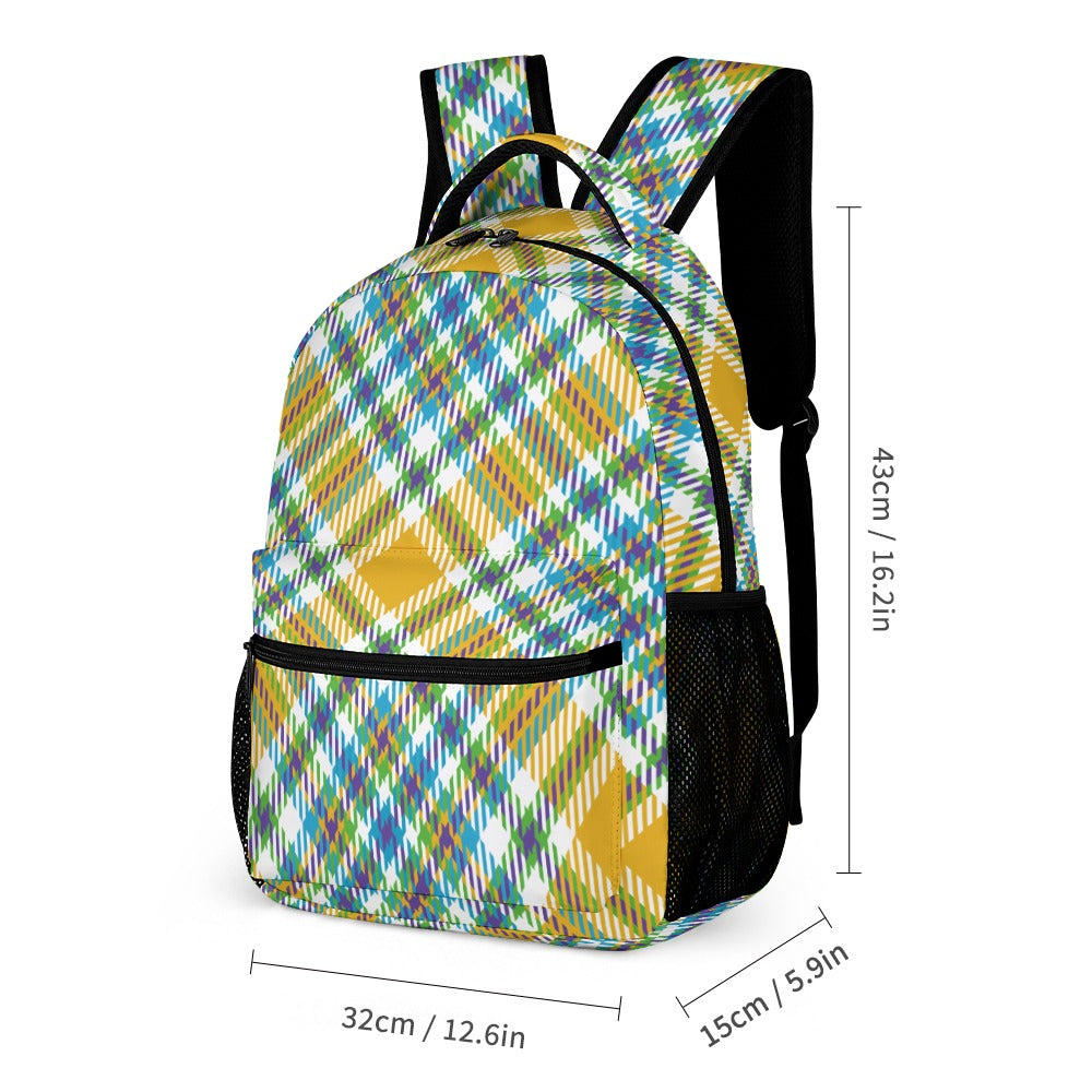 Yellow Plaid Three-Piece Backpack Bag Set