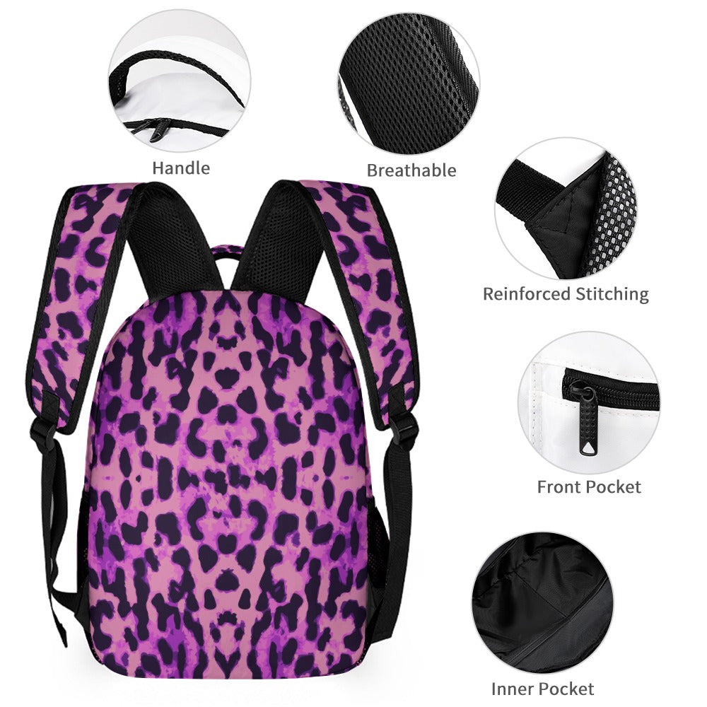 Purple Leopard Print Three-Piece Backpack Bag Set Combination