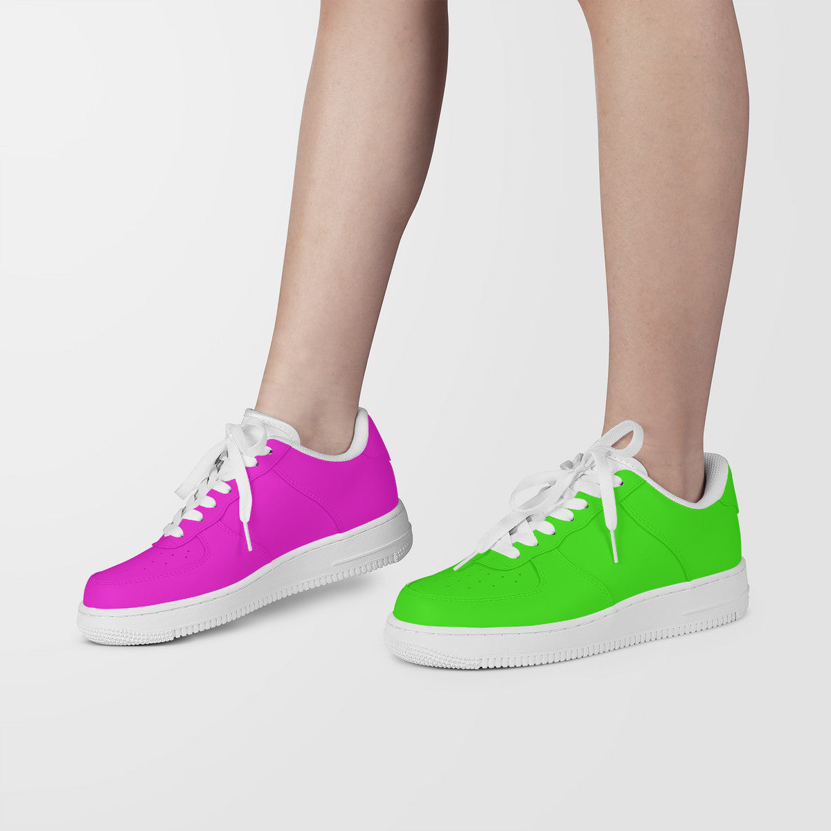 Two Tone Pink and Green Harajuku Low Top Unisex Sneaker - One Green Shoe and One Pink Shoe